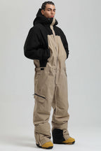 Men's Black & Khaki Insulated Color-Block Utility Baggy One-Piece Ski Suit Snowboard Suit