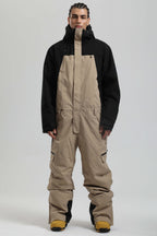 Men's Black & White Insulated Color-Block Utility Baggy One-Piece Ski Suit Snowboard Suit