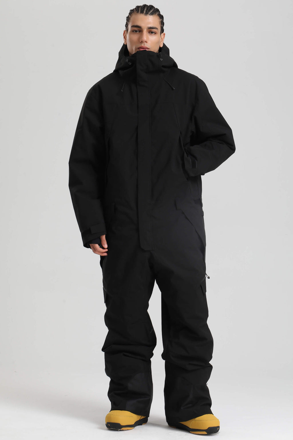 Men's Black & Green Insulated Color-Block Utility Baggy One-Piece Ski Suit Snowboard Suit