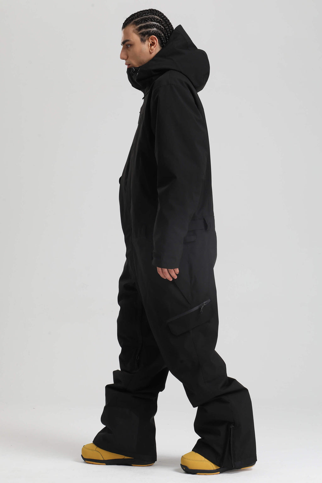 Men's Black Insulated Color-block Ski Suit Utility Baggy One-Piece Snowboard Suit - Gsou Snow