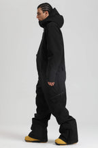 Men's Black Insulated Color-block Ski Suit Utility Baggy One-Piece Snowboard Suit - Gsou Snow