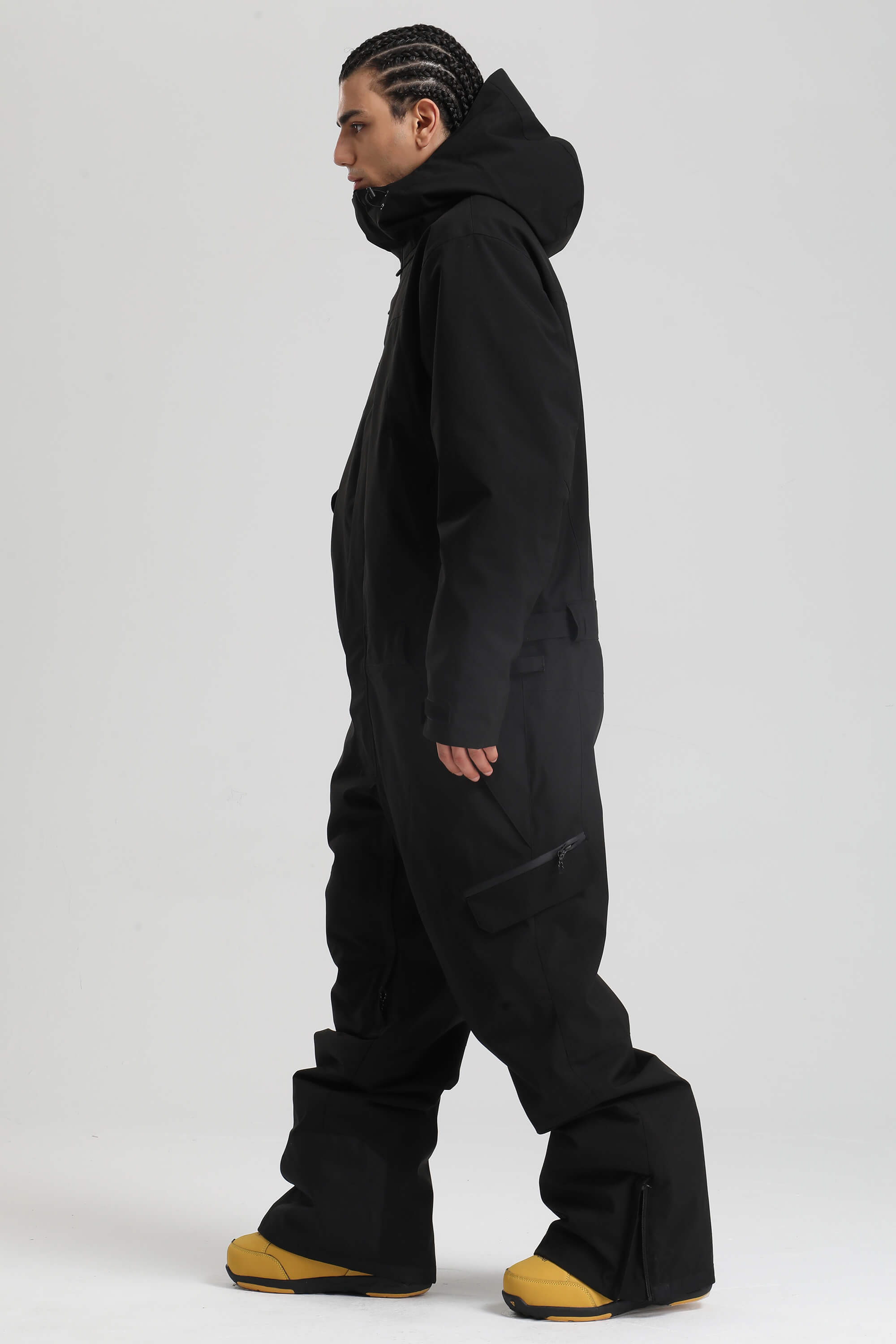Men's Black Insulated Color-block Ski Suit Utility Baggy One-Piece Snowboard Suit - Gsou Snow