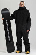 Men's White & Black Insulated Color-Block Utility Baggy One-Piece Ski Suit Snowboard Suit