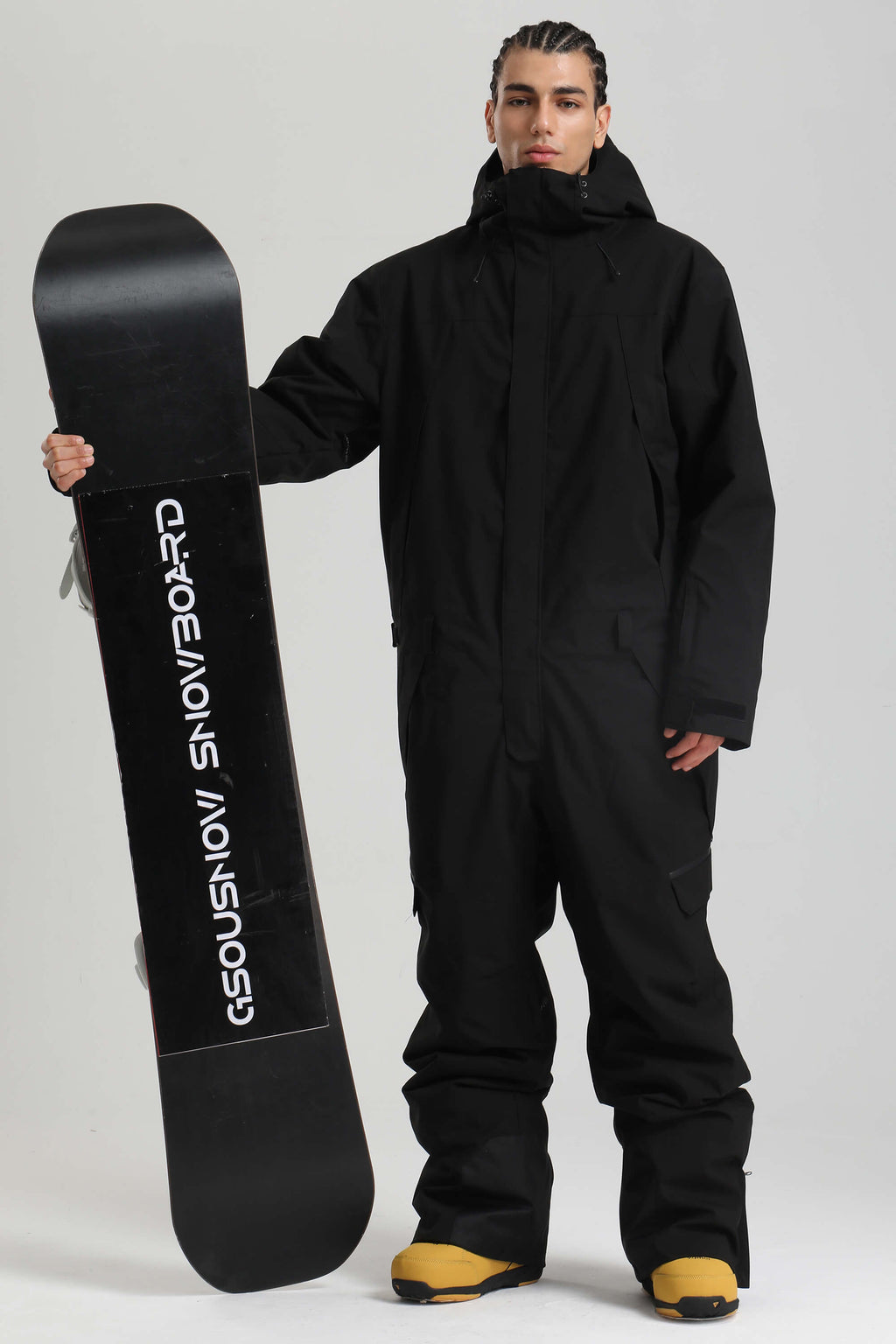 Men's Black Insulated Color-block Ski Suit Utility Baggy One-Piece Snowboard Suit - Gsou Snow
