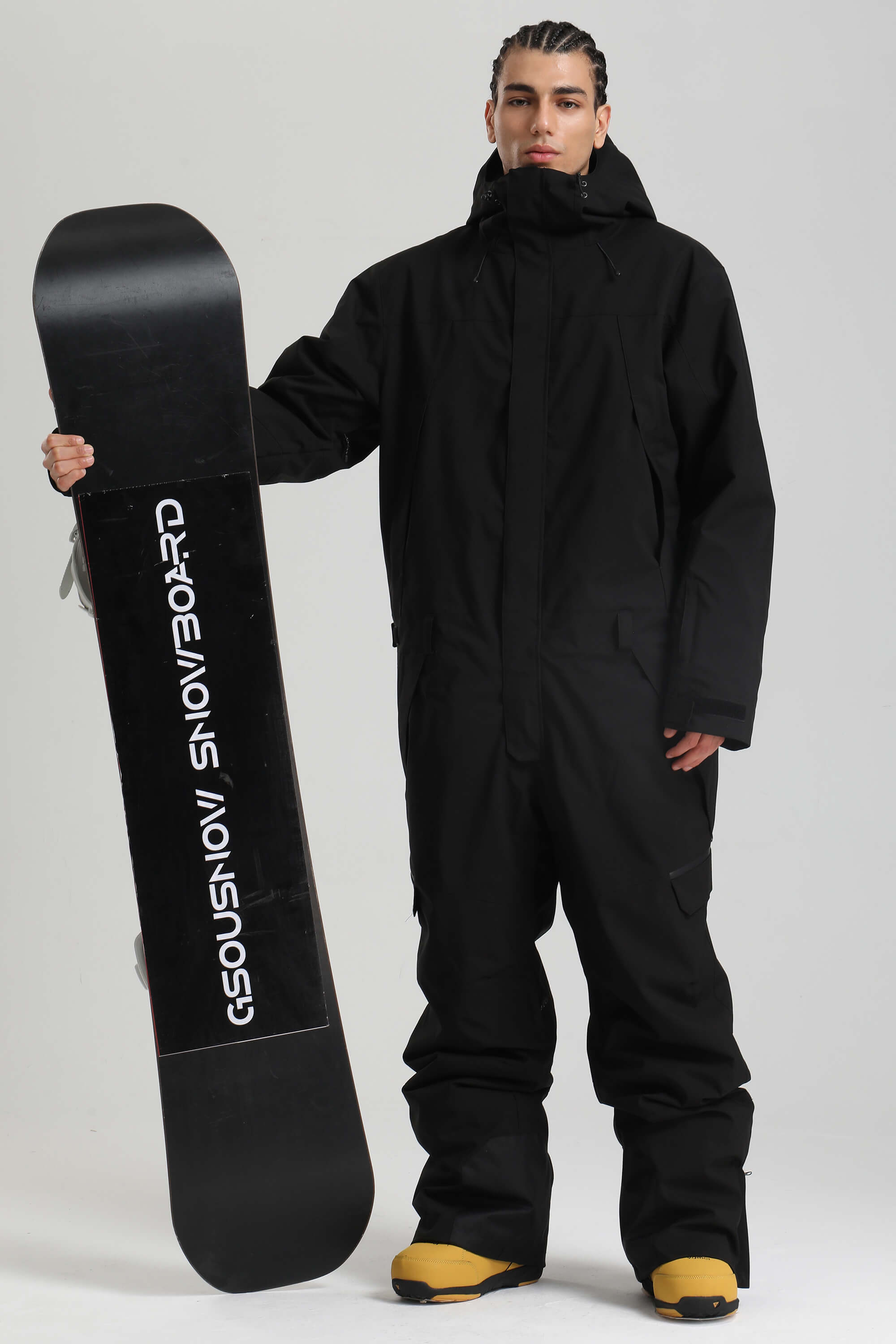 Men's Black Insulated Color-block Ski Suit Utility Baggy One-Piece Snowboard Suit - Gsou Snow