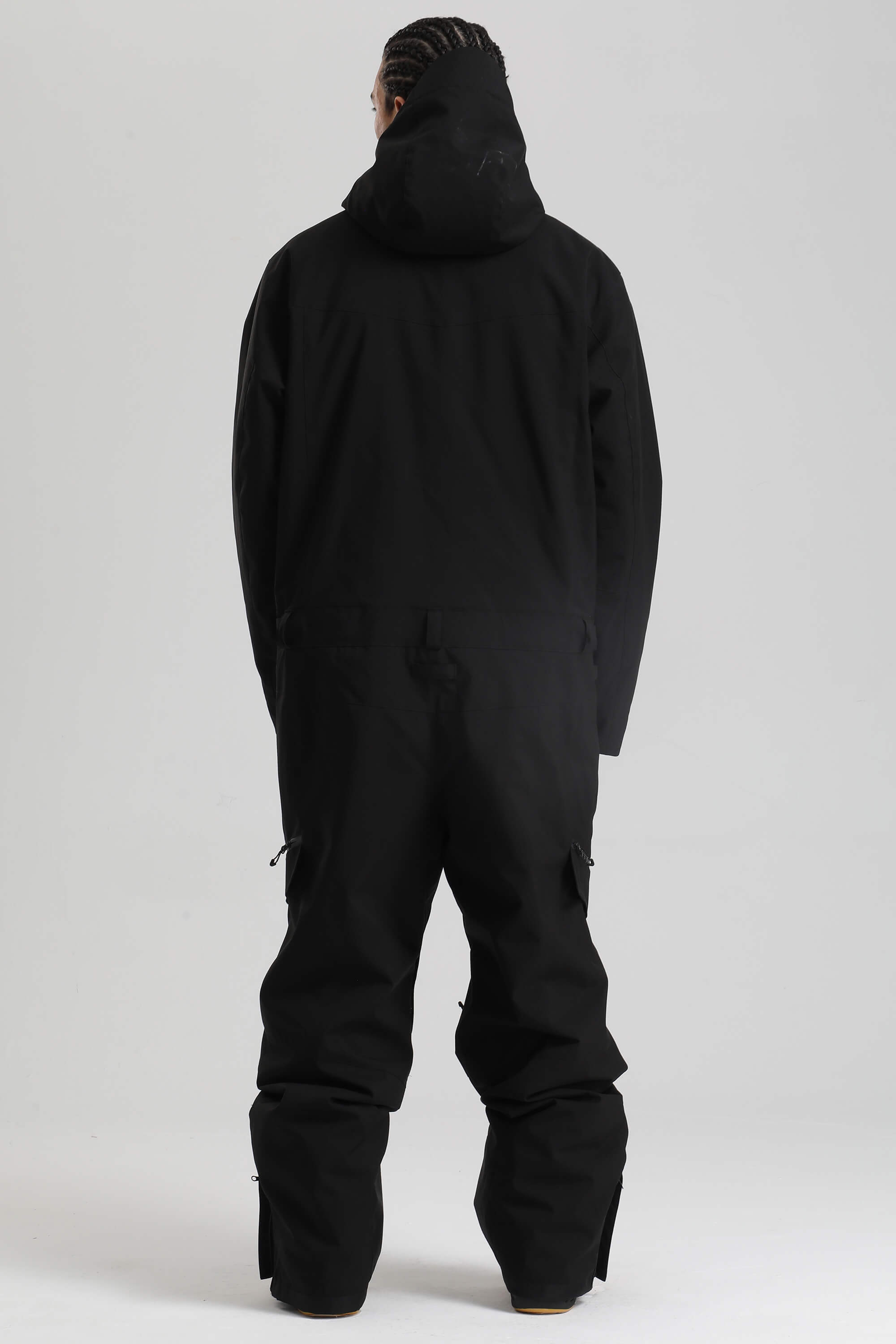 Men's Black Insulated Color-block Ski Suit Utility Baggy One-Piece Snowboard Suit - Gsou Snow