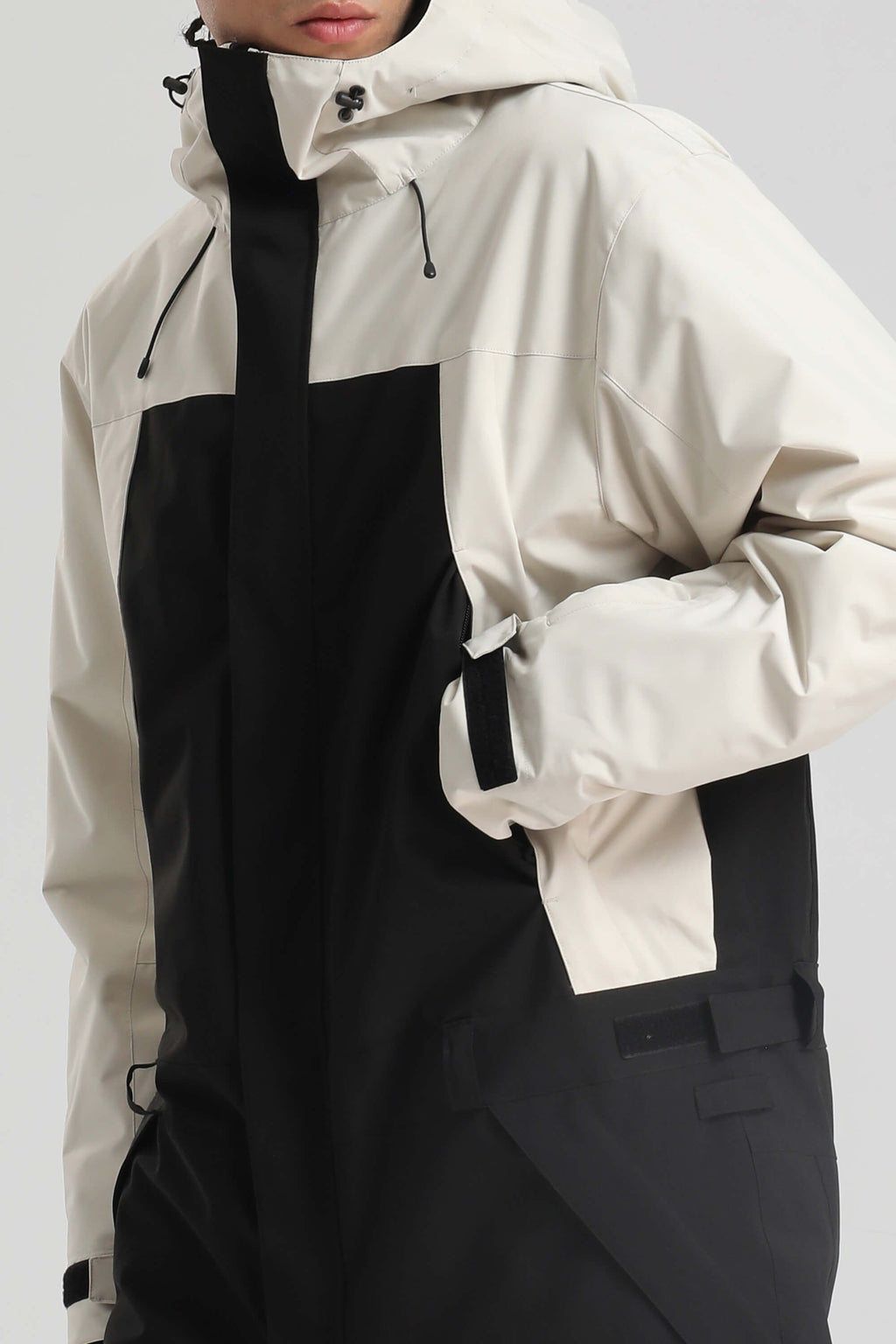 Men's White & Black Insulated Color-block Ski Suit Utility Baggy One-Piece Snowboard Suit - Gsou Snow