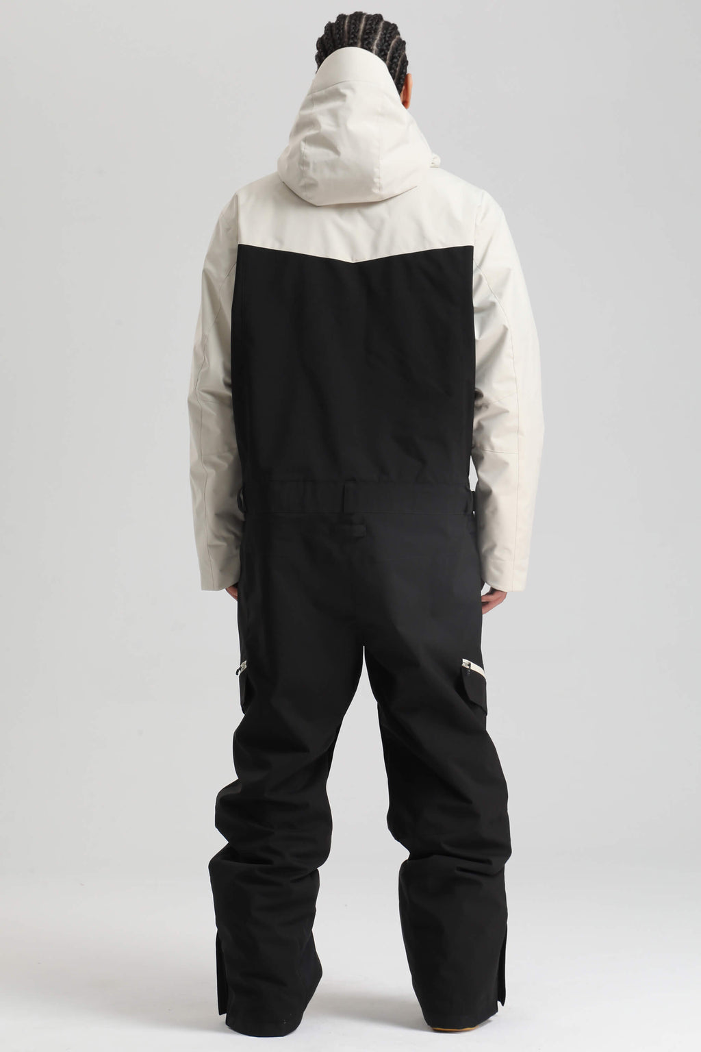Men's White & Black Insulated Color-block Ski Suit Utility Baggy One-Piece Snowboard Suit - Gsou Snow