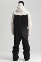 Men's White & Black Insulated Color-block Ski Suit Utility Baggy One-Piece Snowboard Suit - Gsou Snow