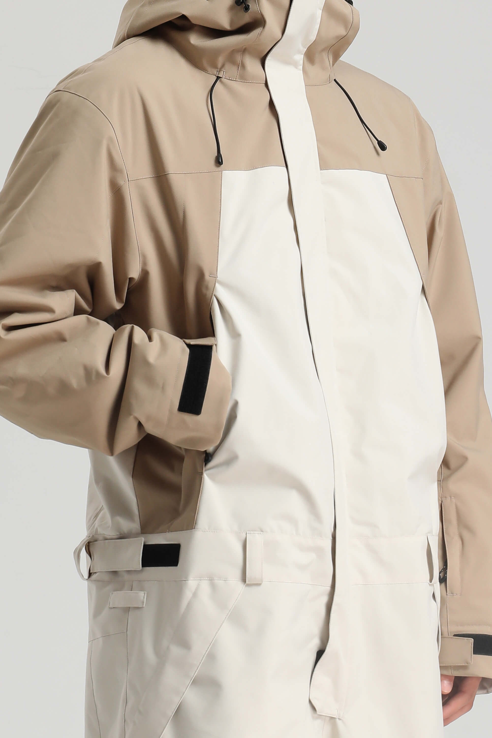 Men's Khaki & White Insulated Color-Block Utility Baggy One-Piece Ski Suit Snowboard Suit Secondary image