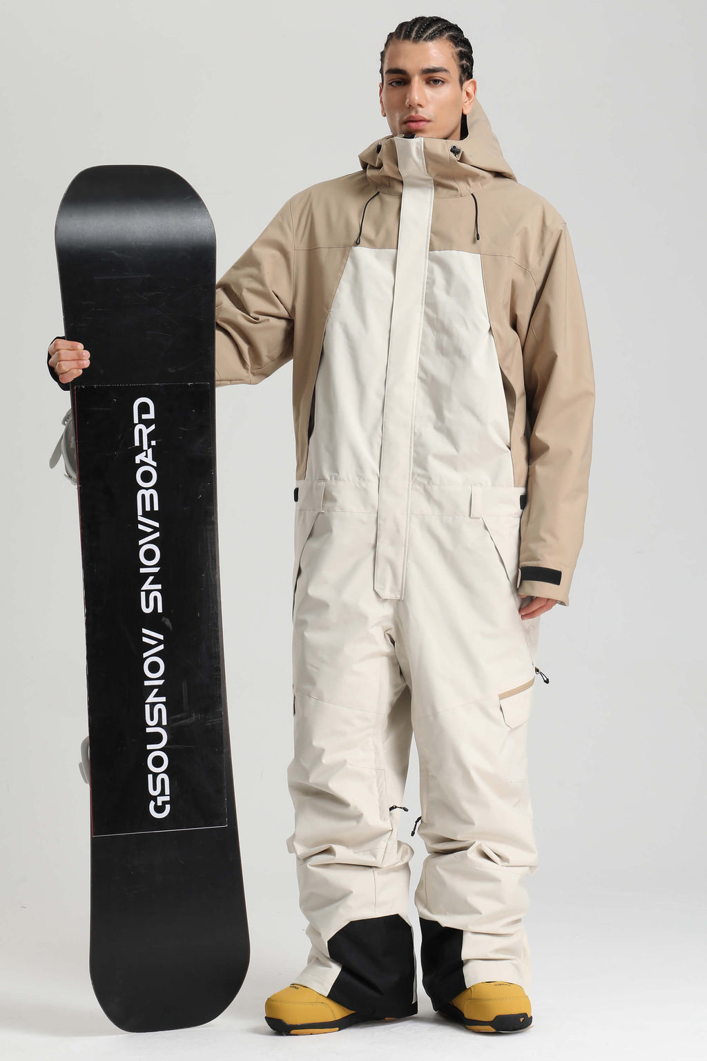 Men's Black & Green Insulated Color-block Ski Suit Utility Baggy One-Piece Snowboard Suit - Gsou Snow