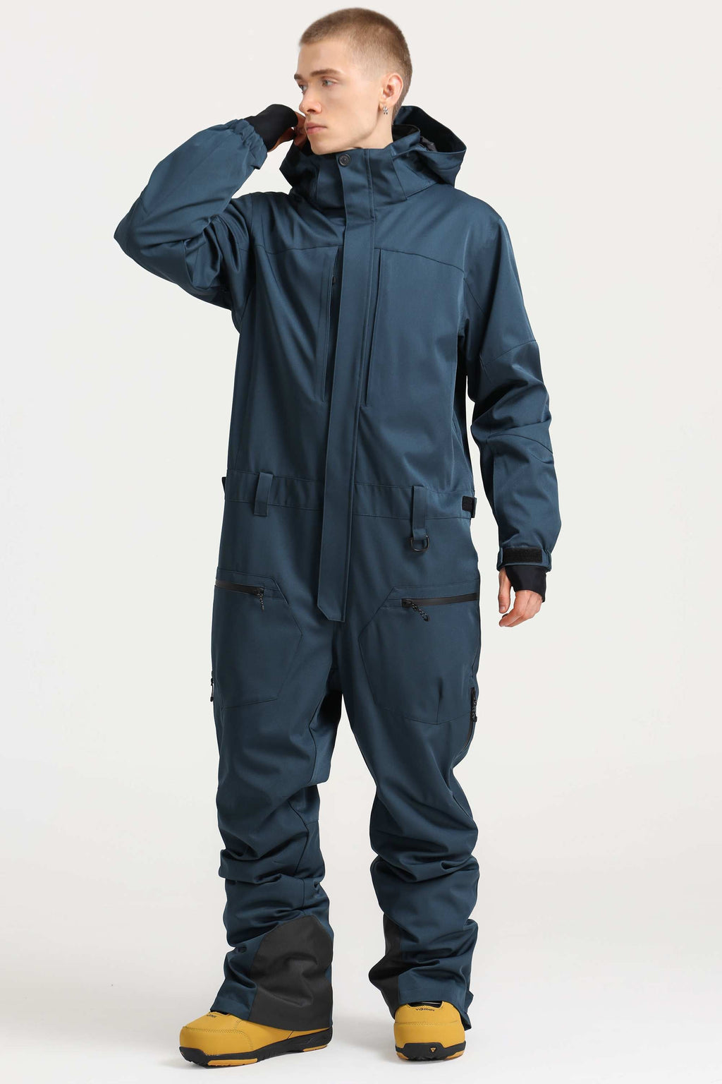 Men's Off White Loose-Fit Waterproof & Windproof Detachable Hood One-Piece Ski Suit Snowboard Suit