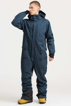 Men's Army Green Loose-Fit Waterproof & Windproof Detachable Hood One-Piece Ski Suit Snowboard Suit