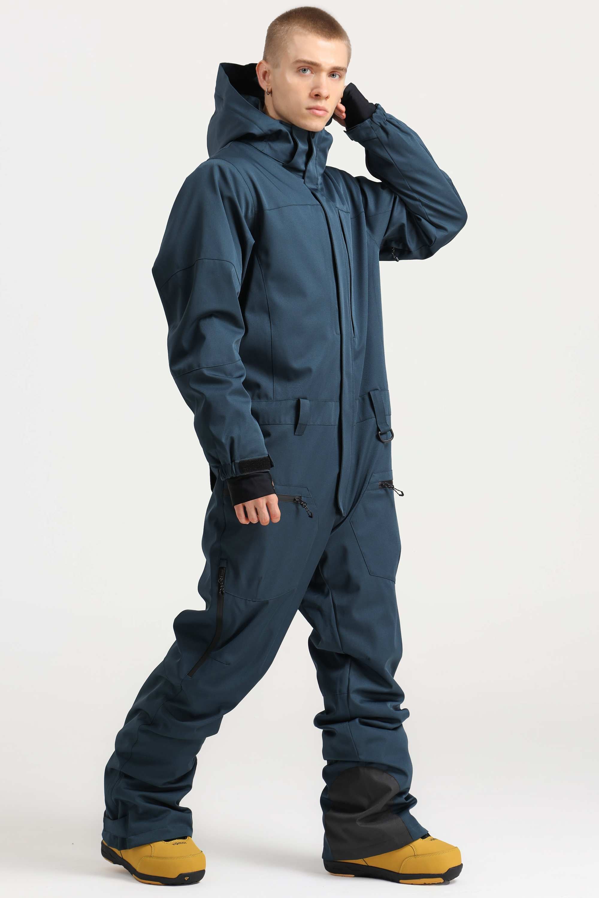 Men's Khaki Loose-Fit Waterproof & Windproof Detachable Hood One-Piece Ski Suit Snowboard Suit