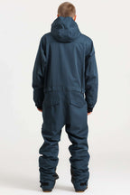 Men's Black Loose-Fit Waterproof & Windproof Detachable Hood One-Piece Ski Suit Snowboard Suit