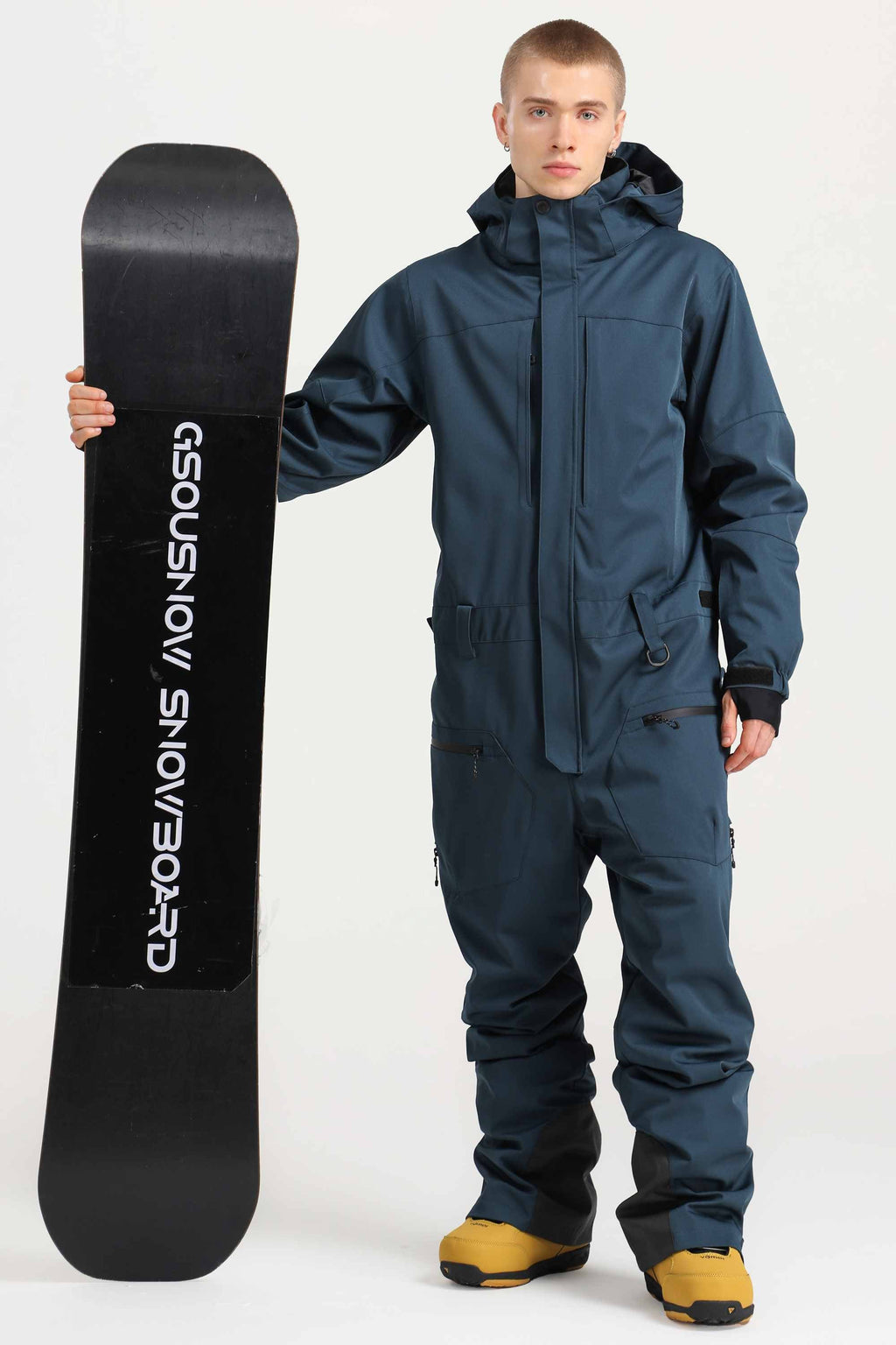 Men's Peacock Blue Loose-Fit Waterproof & Windproof Detachable Hood One-Piece Ski Suit Snowboard Suit
