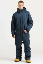 Men's Peacock Blue Stylish Waterproof & Windproof Loose-Fit One-Piece Ski Suit With Detachable Hood & Multipockets Snowboard Suit - Gsou Snow