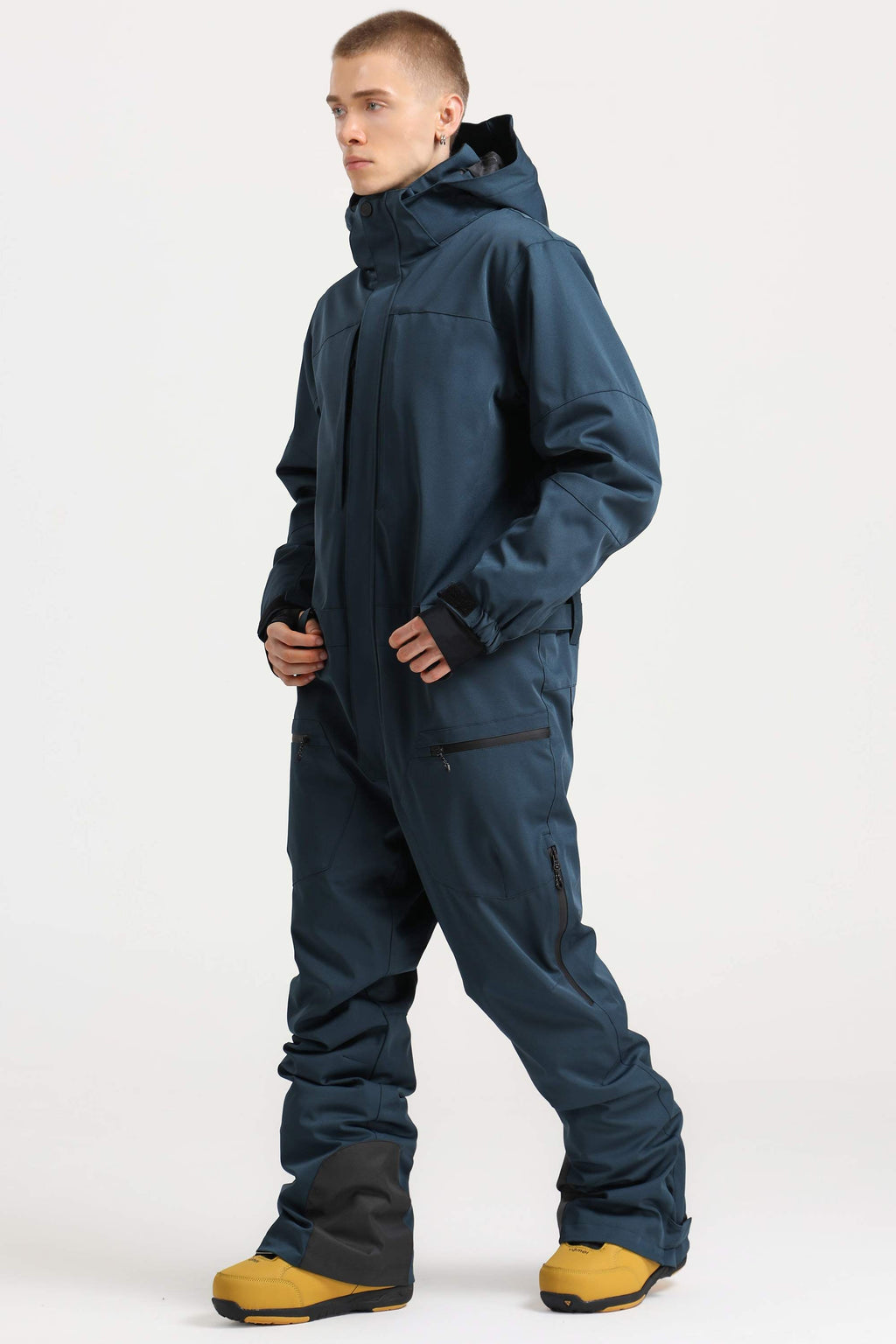 Men's Peacock Blue Stylish Waterproof & Windproof Loose-Fit One-Piece Ski Suit With Detachable Hood & Multipockets Snowboard Suit - Gsou Snow