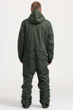 Men's Army Green Stylish Waterproof & Windproof Loose-Fit One-Piece Ski Suit With Detachable Hood & Multipockets Snowboard Suit - Gsou Snow