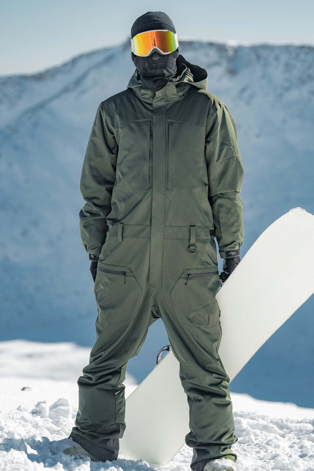 Men's Off White Stylish Waterproof & Windproof Loose-Fit One-Piece Ski Suit With Detachable Hood & Multipockets Snowboard Suit - Gsou Snow