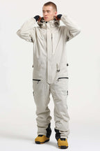 Men's Peacock Blue Stylish Waterproof & Windproof Loose-Fit One-Piece Ski Suit With Detachable Hood & Multipockets Snowboard Suit - Gsou Snow