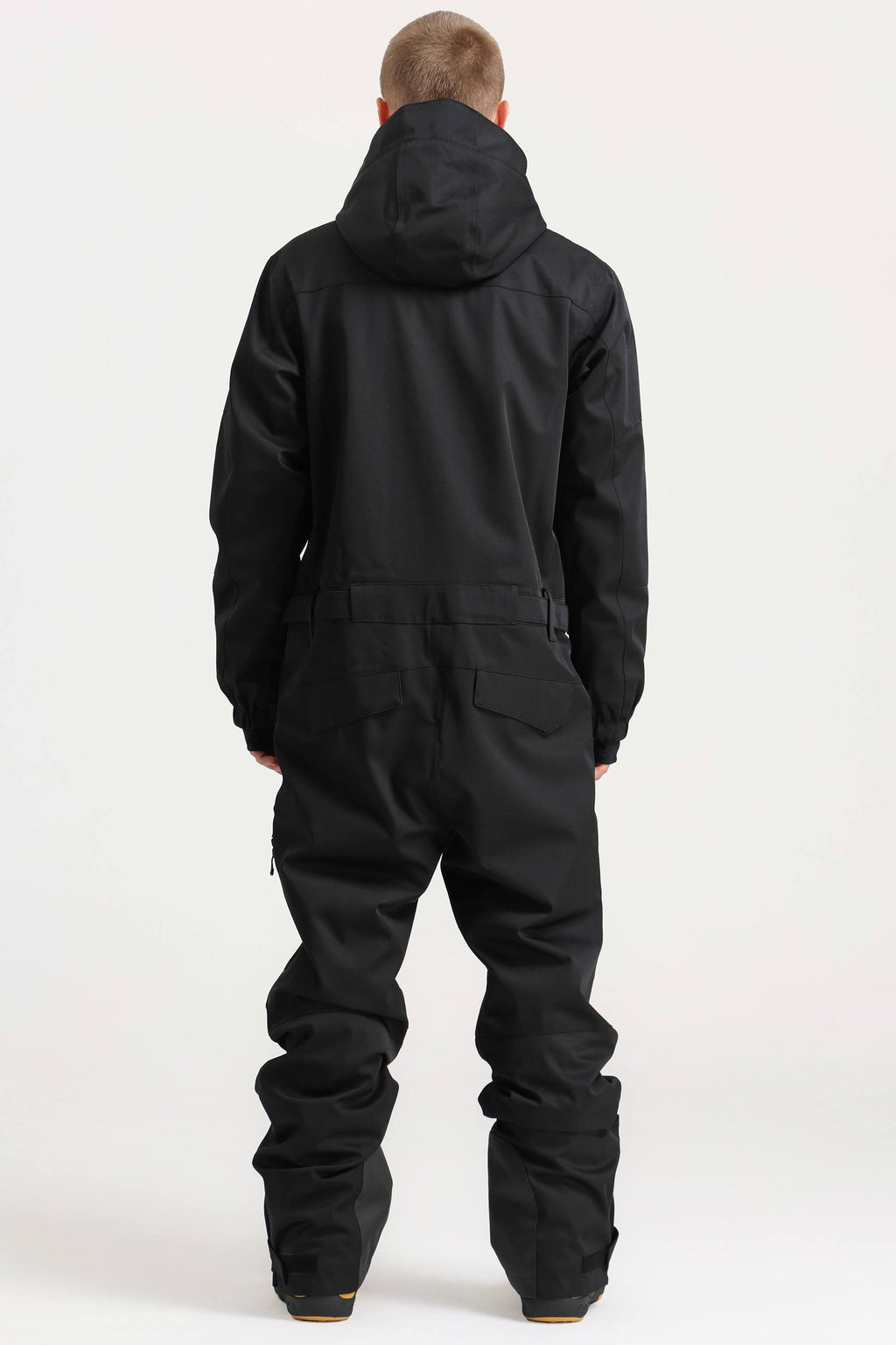 Men's Black Stylish Waterproof & Windproof Loose-Fit One-Piece Ski Suit With Detachable Hood & Multipockets Snowboard Suit - Gsou Snow