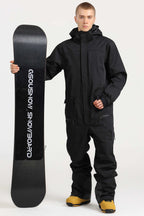 Men's Army Green Loose-Fit Waterproof & Windproof Detachable Hood One-Piece Ski Suit Snowboard Suit