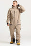 Men's Khaki Stylish Waterproof & Windproof Loose-Fit One-Piece Ski Suit With Detachable Hood & Multipockets Snowboard Suit - Gsou Snow