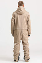 Men's Khaki Stylish Waterproof & Windproof Loose-Fit One-Piece Ski Suit With Detachable Hood & Multipockets Snowboard Suit - Gsou Snow