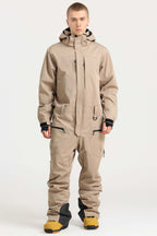 Men's Off White Loose-Fit Waterproof & Windproof Detachable Hood One-Piece Ski Suit Snowboard Suit