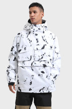 Men's White Asymmetric Kangaroo Pocket Ski Anorak Waterproof Insulated Snow Anoraks