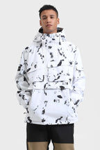 Men's Pink Asymmetric Kangaroo Pocket Ski Anorak Waterproof Insulated Snow Anoraks