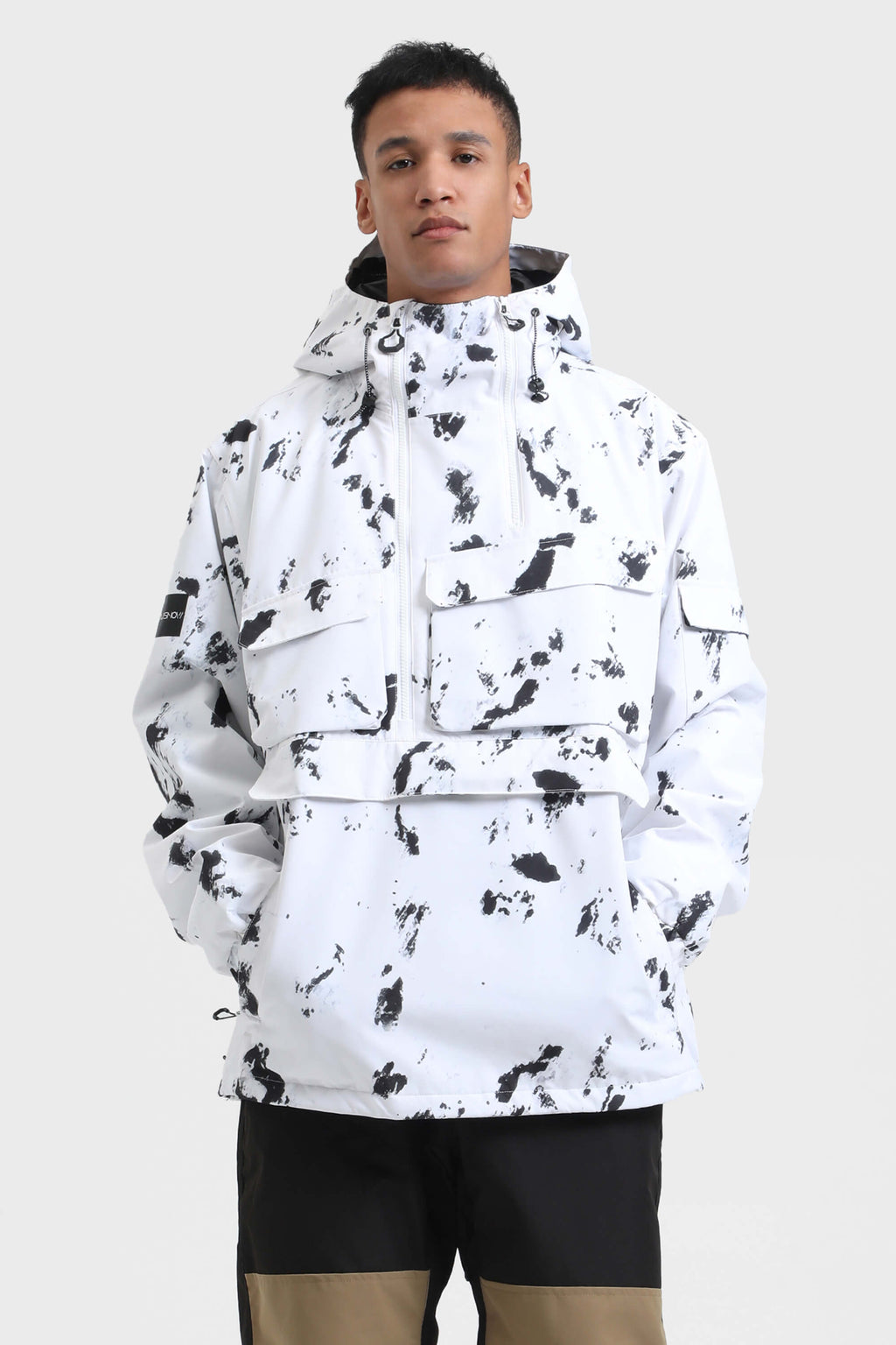 Men's Navy Blue Asymmetric Kangaroo Pocket Ski Anorak Waterproof Insulated Snow Anoraks