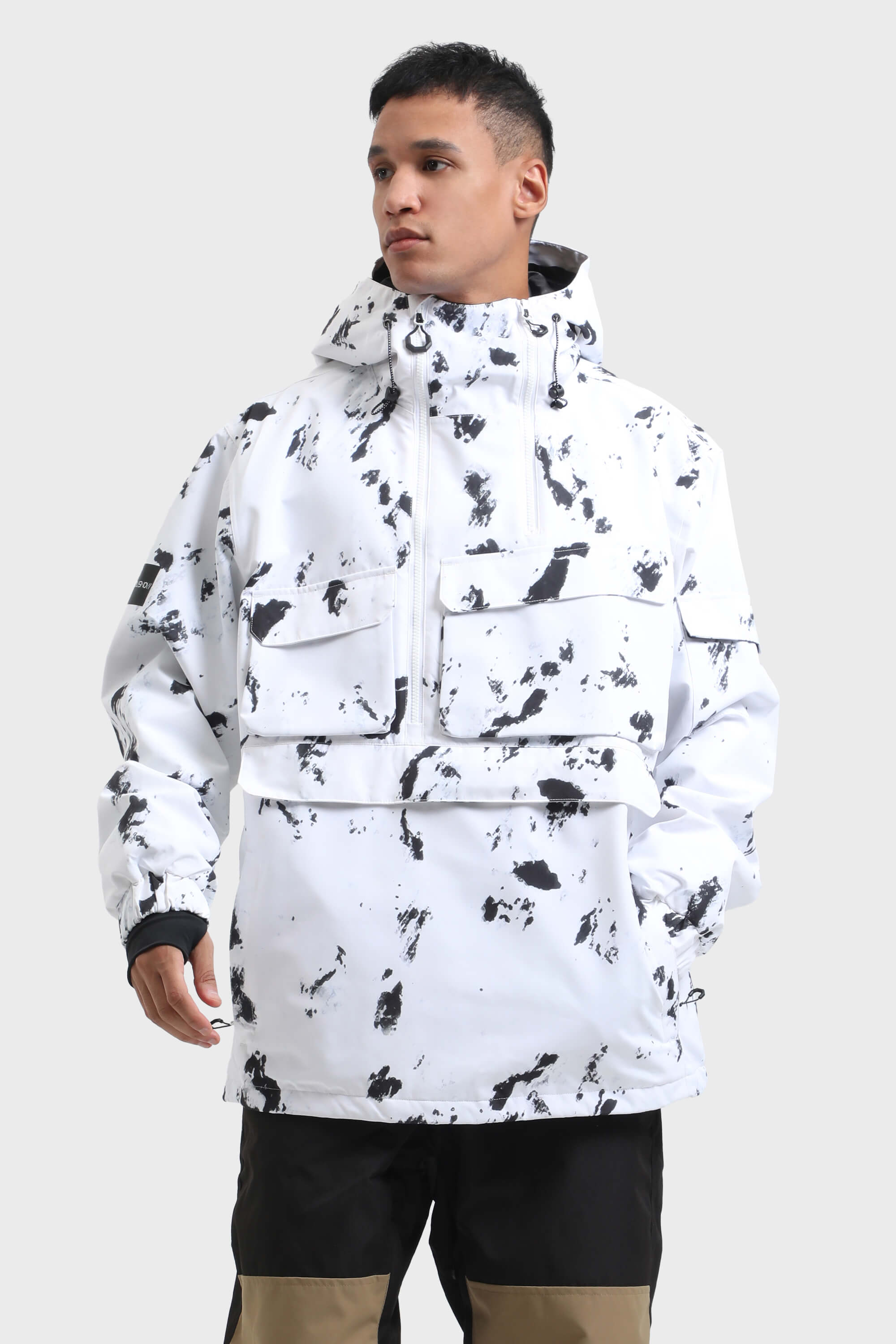 Men's Navy Blue Asymmetric Kangaroo Pocket Ski Anorak Waterproof Insulated Snow Anoraks
