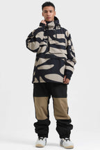 Men's Black Camo Asymmetric Kangaroo Pocket Ski Anorak Waterproof Insulated Snow Anoraks