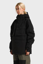 Women's Black Asymmetric Kangaroo Pocket Ski Anorak Waterproof Insulated Snow Anoraks