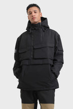 Men's Pink Asymmetrical Kangaroo Pocket Snow Anoraks Waterproof Insulated Ski Anoraks - Gsou Snow