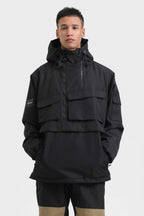 Men's Black Camo Asymmetric Kangaroo Pocket Ski Anorak Waterproof Insulated Snow Anoraks