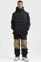 Men's Brown Asymmetric Kangaroo Pocket Ski Anorak Waterproof Insulated Snow Anoraks