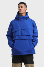 Men's Black Asymmetric Kangaroo Pocket Ski Anorak Waterproof Insulated Snow Anoraks