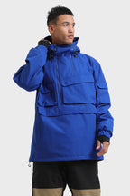 Men's Navy Blue Asymmetric Kangaroo Pocket Ski Anorak Waterproof Insulated Snow Anoraks