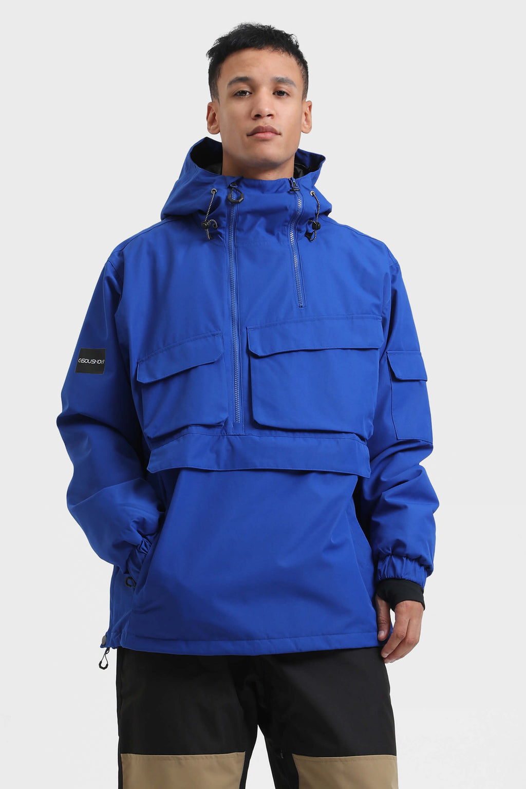 Men's White Asymmetric Kangaroo Pocket Ski Anorak Waterproof Insulated Snow Anoraks