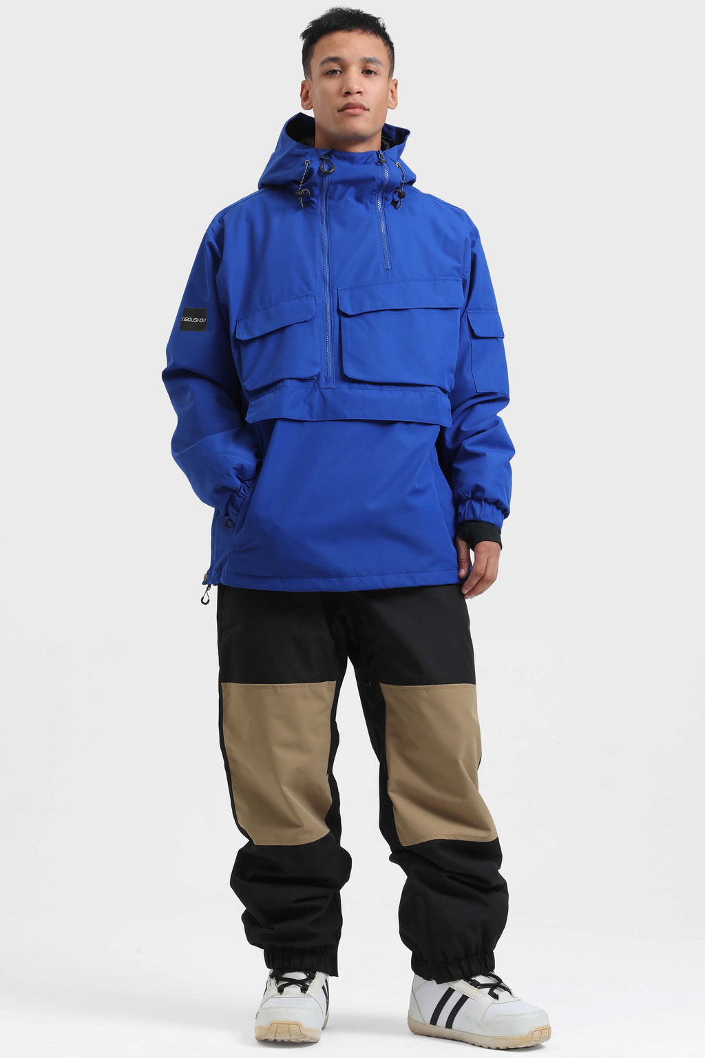 Men's Navy Blue Asymmetric Kangaroo Pocket Ski Anorak Waterproof Insulated Snow Anoraks