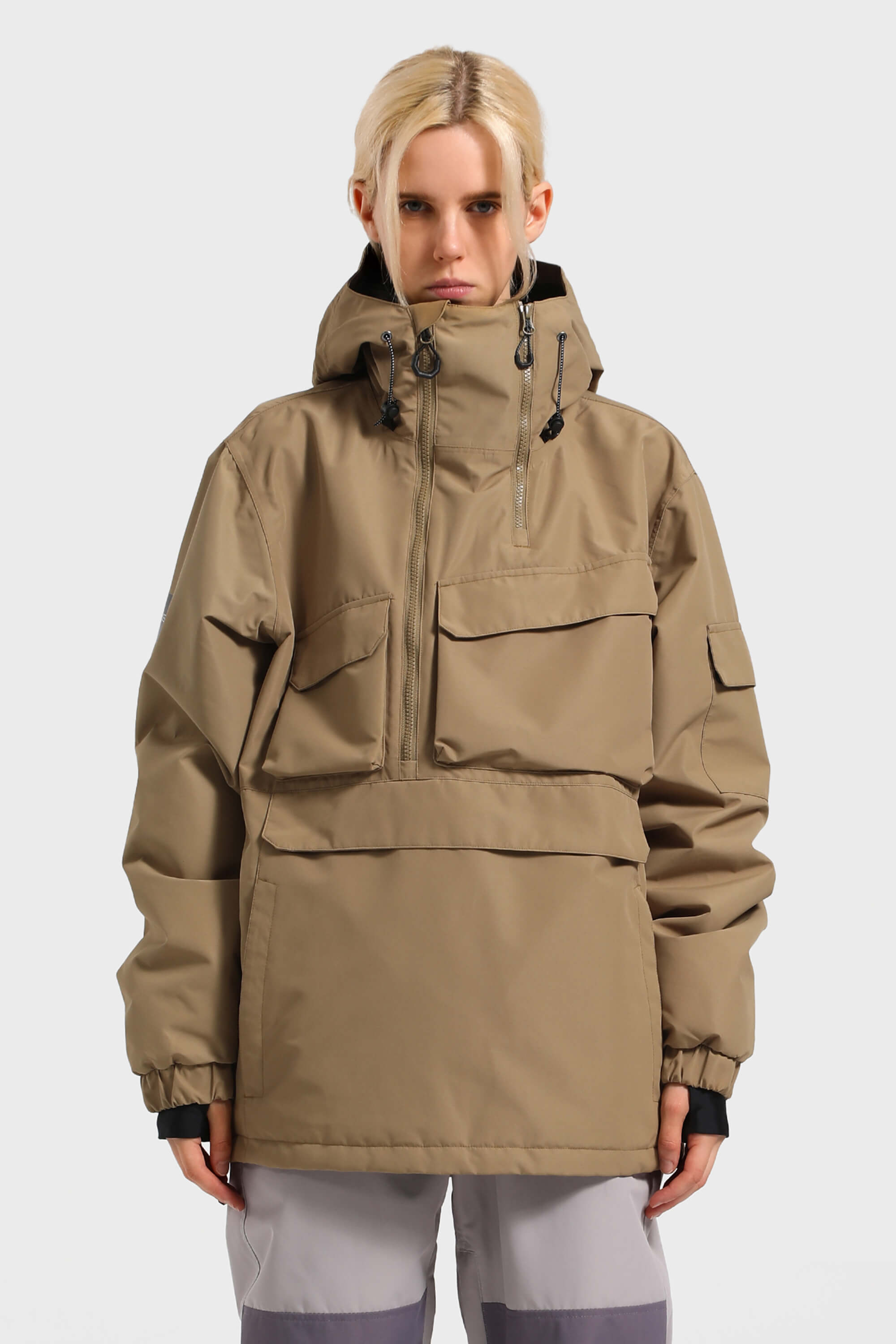 Women's Navy Blue Asymmetric Kangaroo Pocket Ski Anorak Waterproof Insulated Snow Anoraks