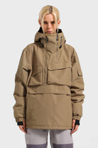 Women's White Asymmetric Kangaroo Pocket Ski Anorak Waterproof Insulated Snow Anoraks