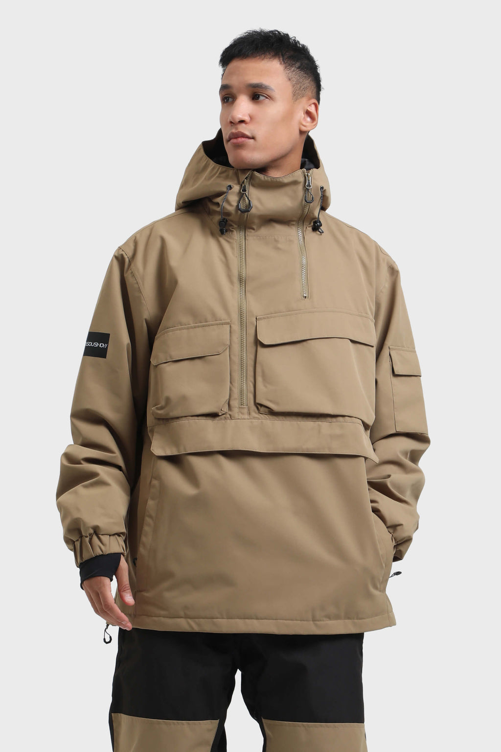 Men's Pink Asymmetric Kangaroo Pocket Ski Anorak Waterproof Insulated Snow Anoraks