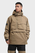 Men's Pink Asymmetric Kangaroo Pocket Ski Anorak Waterproof Insulated Snow Anoraks