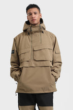 Men's White Asymmetric Kangaroo Pocket Ski Anorak Waterproof Insulated Snow Anoraks
