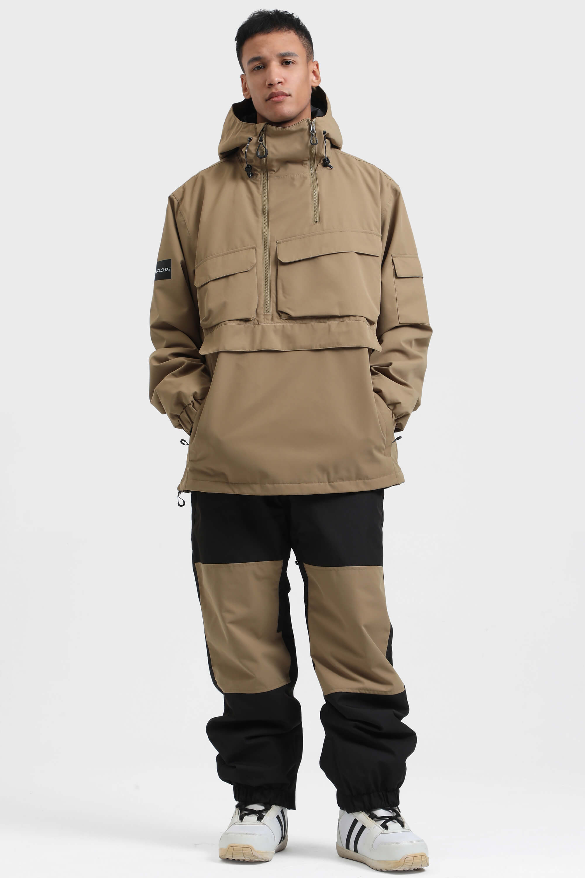 Men's Black Asymmetric Kangaroo Pocket Ski Anorak Waterproof Insulated Snow Anoraks