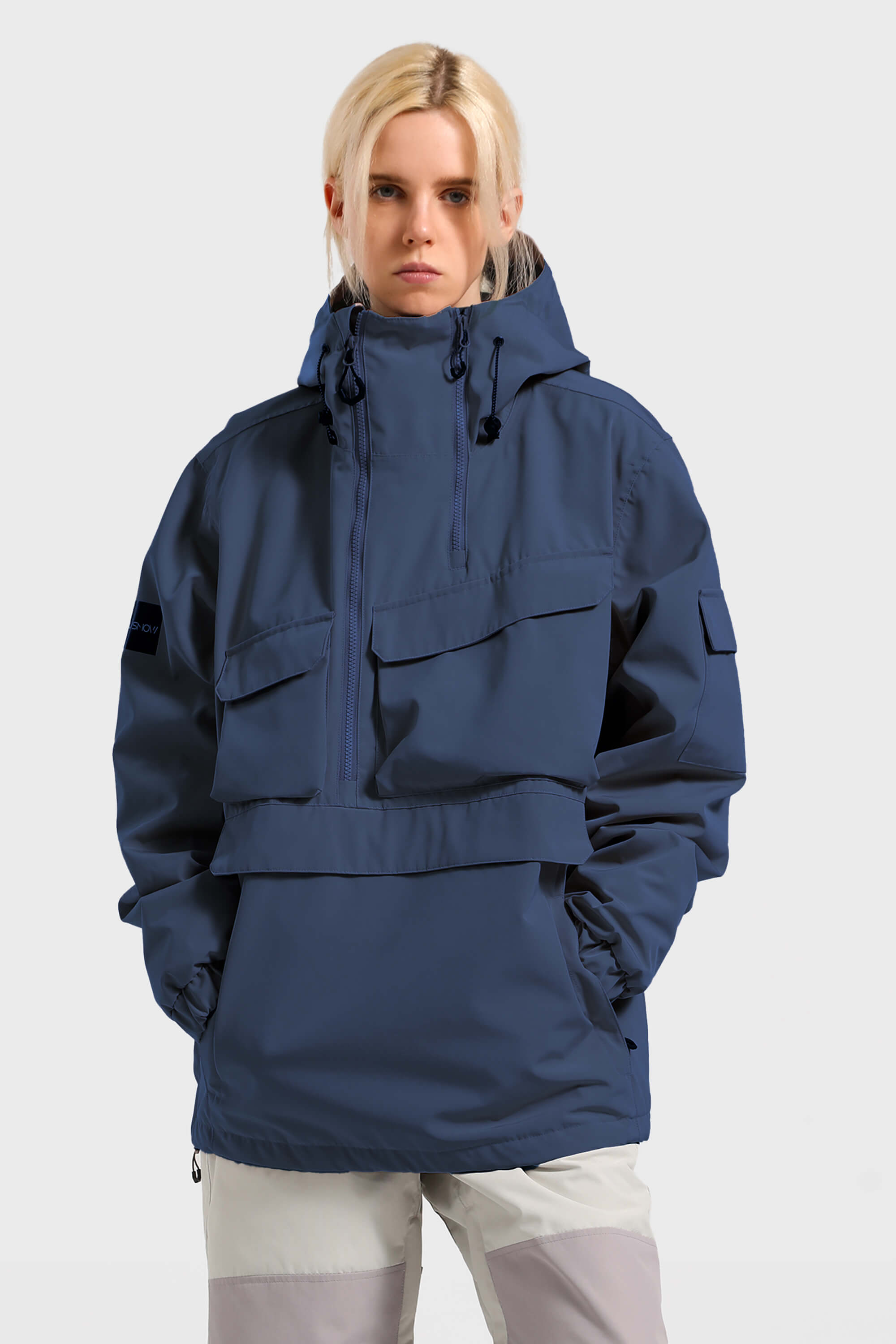 Women's White Asymmetric Kangaroo Pocket Ski Anorak Waterproof Insulated Snow Anoraks